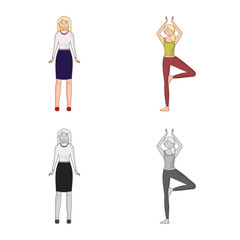 Vector illustration of posture and mood symbol. Set of posture and female vector icon for stock.
