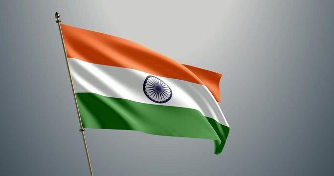 India realistic 3D waving flag in loop animated motion graphic video clip. Indian wavy pennant on a flagpole with alpha channel (transparent elements) 