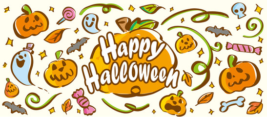ハロウィンイラスト素材　テンプレート　カードデザイン　秋のイベント