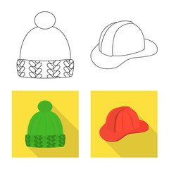 Vector illustration of clothing and cap icon. Set of clothing and beret vector icon for stock.