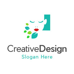 Organic Beauty Product Natural Skin Hair Care Girl Face Leaf Logo, beauty Natural women face logo design inspiration