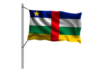 Waving central African Republic flag on flagpole on isolated background, flag of central African Republic, vector illustration