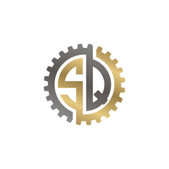 Initial letter S and Q, SQ, interlock cogwheel gear logo, black gold on white background