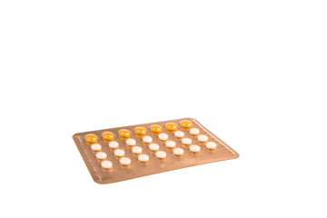 birth control pills isolated on white background.