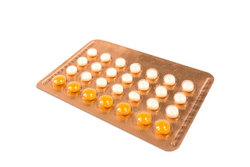 birth control pills isolated on white background.