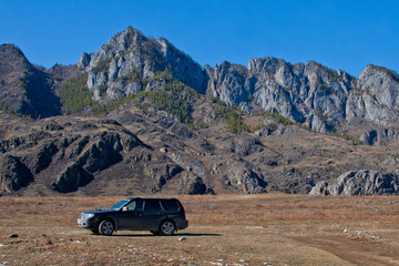 Travel car in the Altai mountains