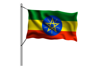 Waving Ethiopia flag on flagpole on isolated background, flag of Ethiopia, vector illustration