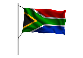 Waving South africa flag on flagpole on isolated background, flag of South africa, vector illustration