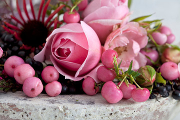 Pink Roses And Berries Still Life