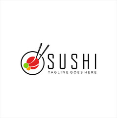 Oriental Japanese Sushi Logo Vector Design . Traditional Japanese Food Logo Design . Restaurant Sushi Logo Design