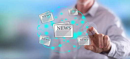 Man touching a world news concept