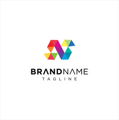 Letter N logo Pixel Triangle Geometric Colorful. Abstract Letter N Tech Logo Colorful Polygonal