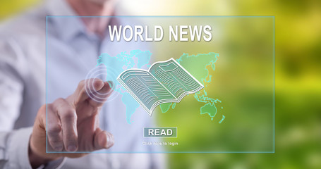 Man touching a world news concept