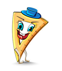 Ruler triangle funny character smiling Vector. School supplies item illustration watercolor styles