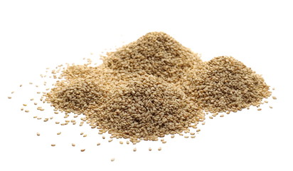 Organic integral sesame seeds isolated on white background