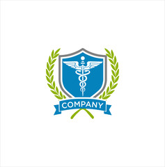 Shield Crown Leaves Medical Logo Icon Symbol. Medical Goup Logo Healhy Template