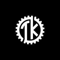 Obraz premium Initial letter T and K, TK, interlock cogwheel gear monogram logo, white color on black background