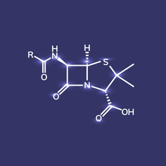 Penicillin  chemical formula on blue background - obrazy, fototapety, plakaty