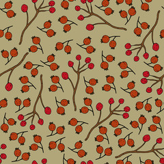 Autumn seamless color pattern with cute twigs on a neutral background. season vector. 