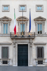 Fototapeta na wymiar Palazzo Chigi, the main entrance to the building and the facade.