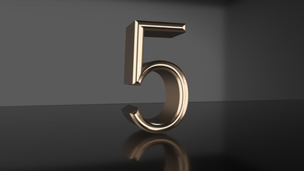 Golden number Countdown from ten to zero 3d render