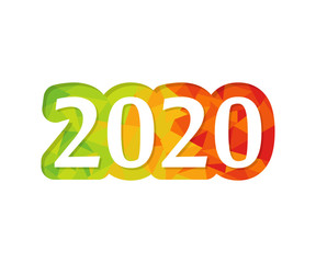 2020 on background of triangles, flat with shadow