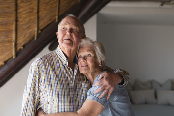 Senior couple embracing each other at home