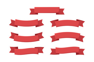 set red ribbons in flat style, vector