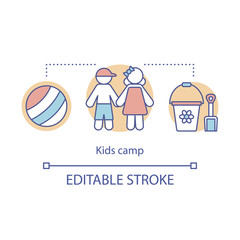 Children, kid camp concept icon. Summer club, community idea thin line illustration. Child holiday resort. Educational after school facility. Vector isolated outline drawing. Editable stroke