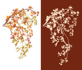 elegant maple tree branch with autumn colored foliage - fall season nature vector design set