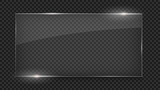 Glass plate, glass banner, glass frame isolated on transparent background