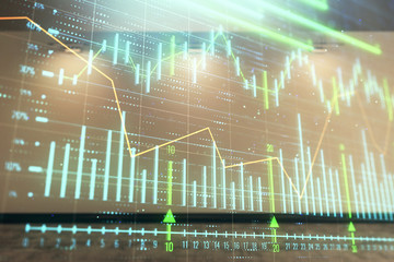 Double exposure of financial graph on empty room interior background. Forex market concept.