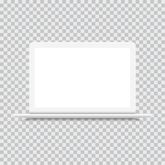 Laptop front view, white mockup isolated