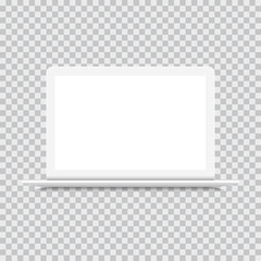 Laptop front view, white mockup isolated