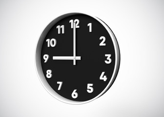 Clock 9 O’Clock Time 3D Render