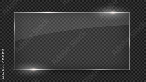 Glass plate, glass banner, glass frame isolated on transparent background