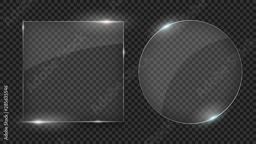 Glass plates, Set of different shapes, glass frames isolated on transparent background