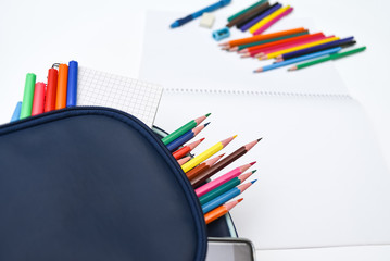 Fototapeta premium School and office accessories on a white background, back to school concept