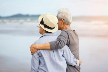 Life after retirement.Elderly life insurance.The old couple side by side until the old man.The...