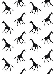 Vector seamless pattern of black giraffe silhouette isolated on white background