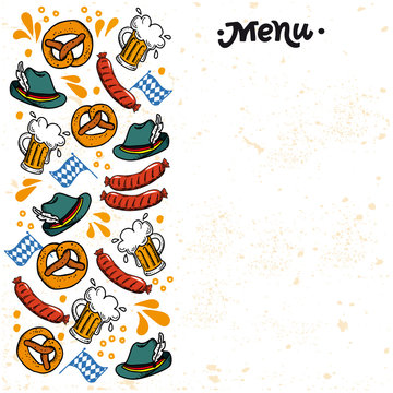 Oktoberfest menu. German cheers vector typography illustration for bavarian beer festival Template for menu, invitation, banner, pack. Design elements, handwritten lettering. 