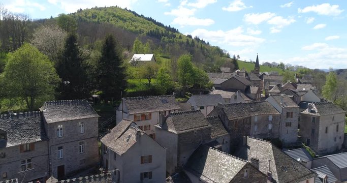Bagnols-les-Bains aerial back traveling, Loz&egrave;re, France