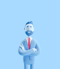 Fototapeta premium 3d illustration. Portrait of a handsome businessman. Businessman Billy in blue color.