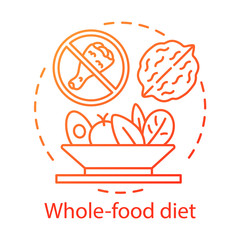 Vegetarian nutrition, whole food diet concept icon. Vegan lifestyle idea thin line illustration. Healthy meal, fastfood abstention. Chicken, walnut and vegetable salad vector isolated outline drawing