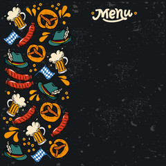 Oktoberfest menu. German cheers vector typography illustration for bavarian beer festival Template for menu, invitation, banner, pack. Design elements, handwritten lettering. 