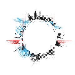 Black grunge circle frame with red and blue race elements