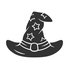 Wizard hat glyph icon. Silhouette symbol. Witch magic cap. Magician, sorceress cap. Halloween costume accessory. Witchcraft, sorcery fantasy item. Negative space. Vector isolated illustration