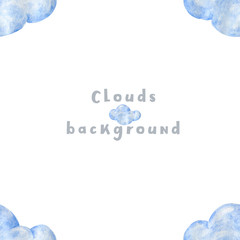 light blue watercolor clouds on white background Hand drawn illustration