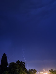 Beautiful lightning over city of Sochi. Russia 08.22.2019