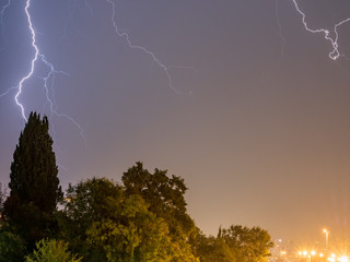 Beautiful lightning over city of Sochi. Russia 08.22.2019